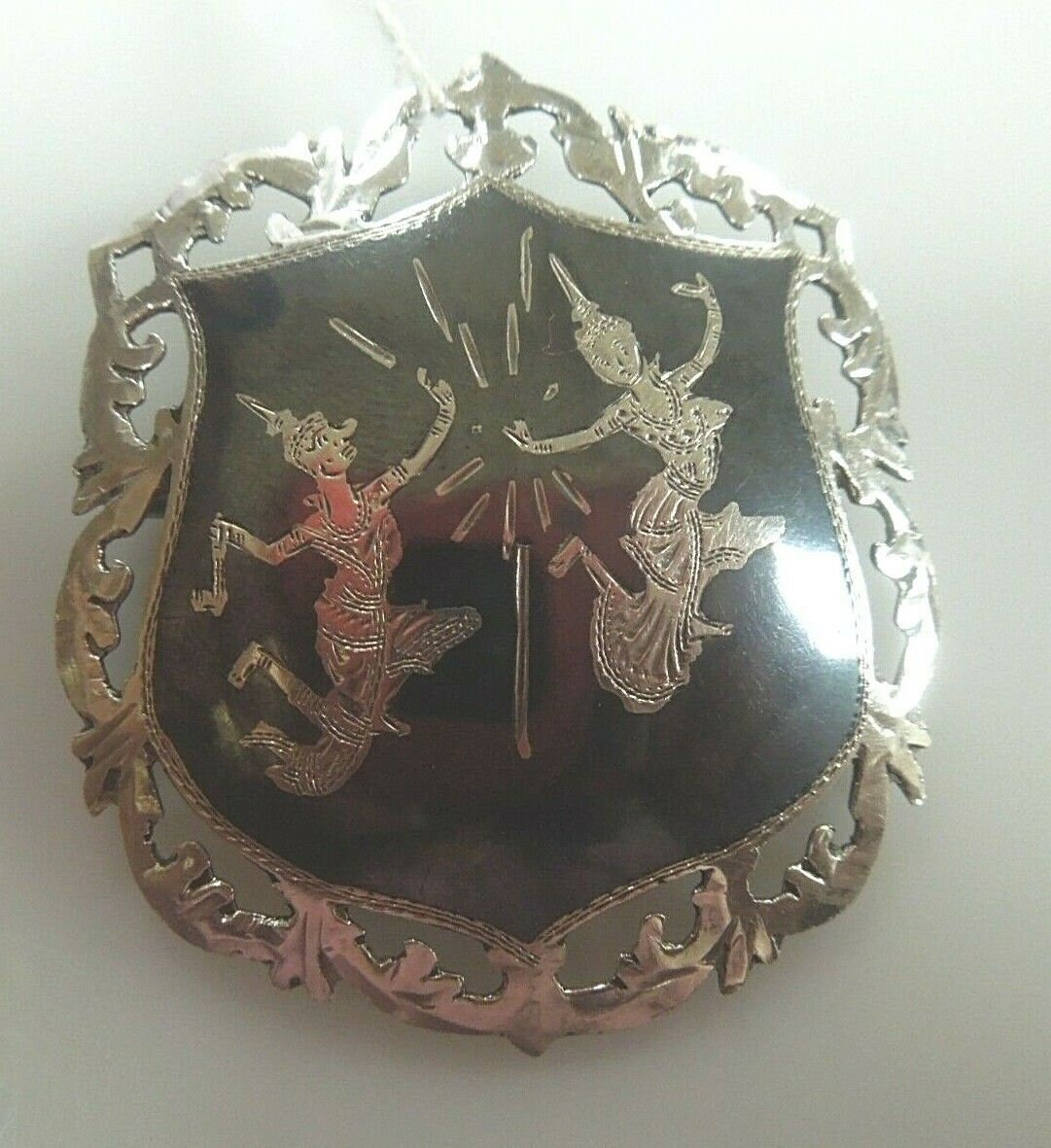 希少　アンティーク　古銭人形　バリ女神像　穴銭 Q725 Vintage Sterling Silver Siam Thailand Dancer Artisan