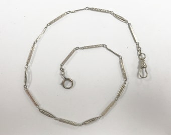e514 Antique Gold Filled Vest Pocket Watch Filigree Chain Silver Tone 13"