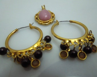 s822 Pretty pair of Gold tone Hoop Earrings and One Pendant