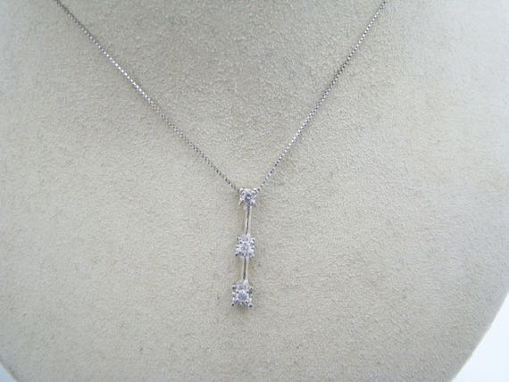 a383 Vintage Graduated 3 Diamond Pendant 10k Whit… - image 1