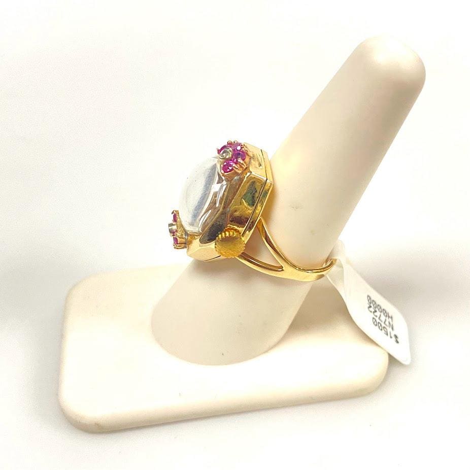 V392 Vintage 10K Yellow Gold Pink Ruby & Diamonds Mechanical Watch