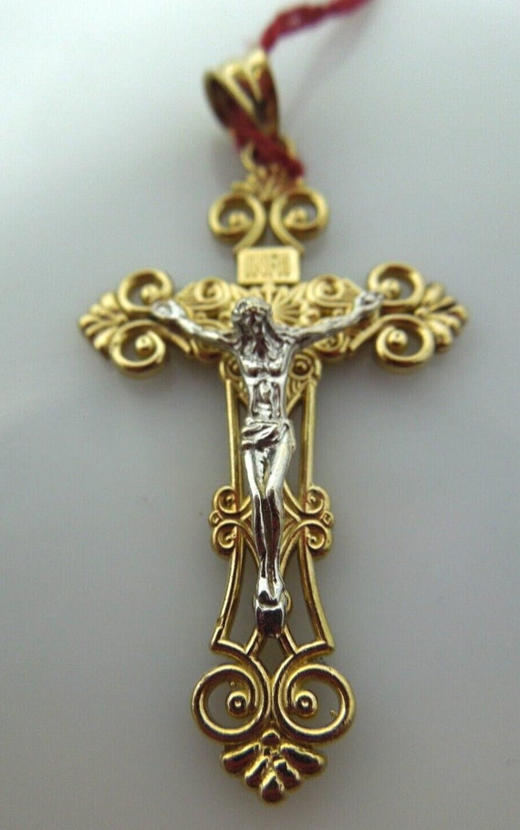 t022 Jewelry 10k Two-tone Gold Fancy Crucifix Cros