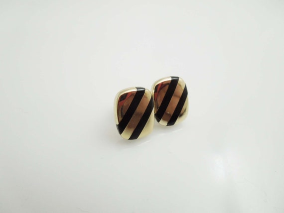 g587 Lovely Ladies 14kt Yellow Gold Black Striped… - image 5