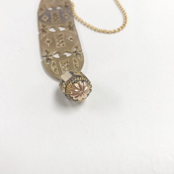 e715 Antique Gold Filled Filigree Links Fob Vest … - image 2