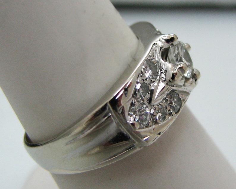 a857 Vintage Gorgeous Multi Diamond Ring in 14k White Gold Size 6.5 image 3