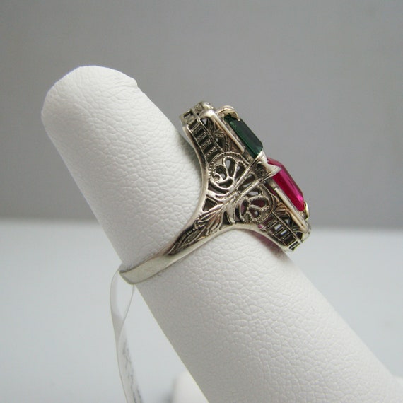 d839 Exquisite 14k White Gold Emerald & Ruby Fili… - image 3
