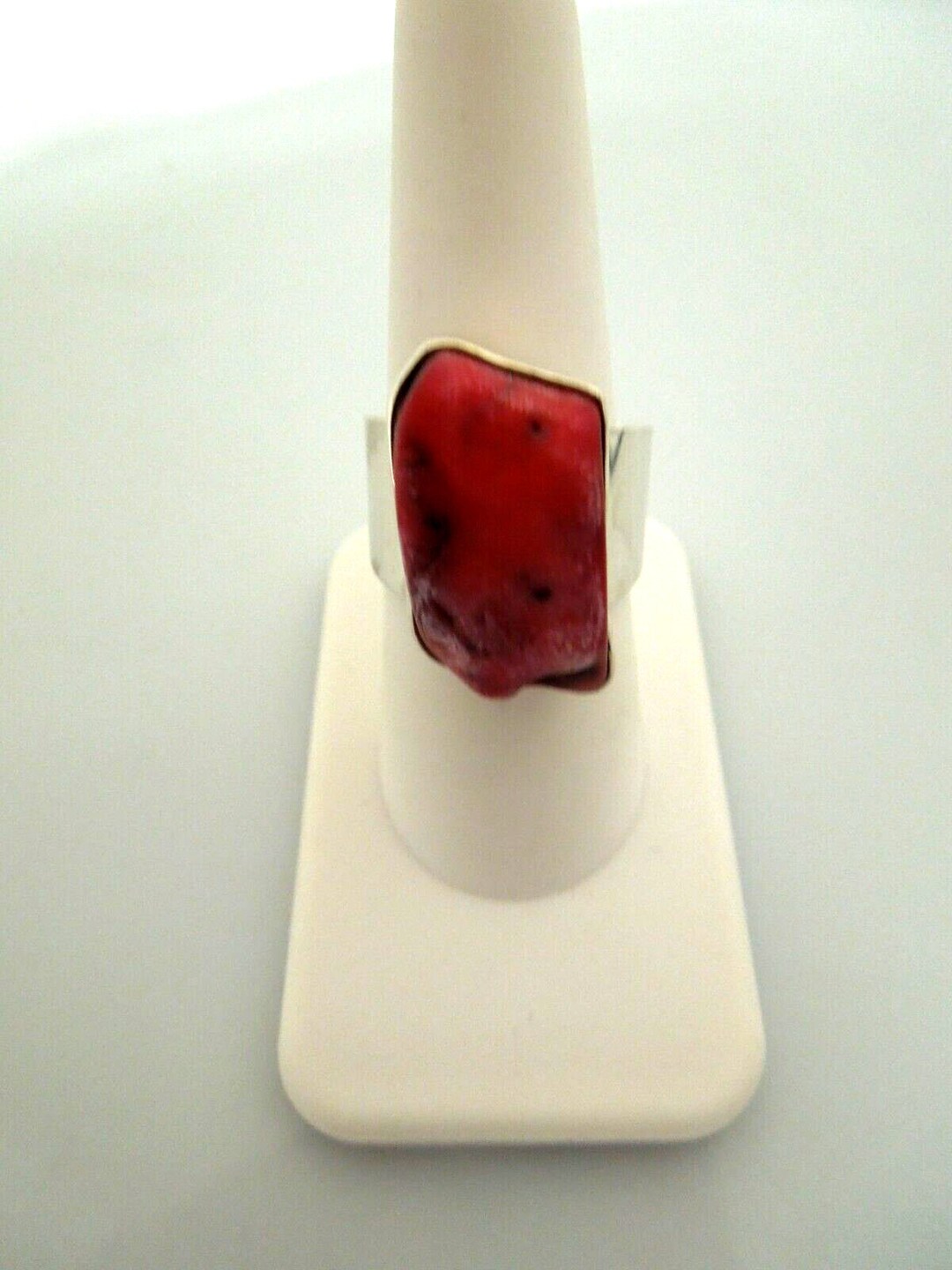 S079 Vintage Sterling Silver Deep Red Coral Stone Ring 8/14.4g - Etsy