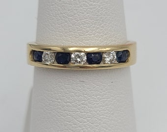 k806 Lovely Ladies 14kt Yellow Gold Diamond and Sapphire Anniversary Band