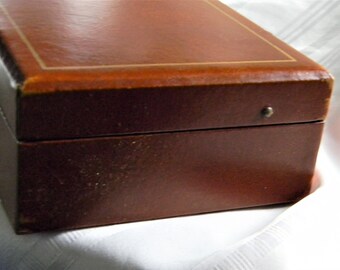 H736 Vintage Brown Men's Jewelry Box With Tan Felt Interior