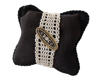 Hand Woven Seed Pearl Bracelet with Diamond & Sapphires