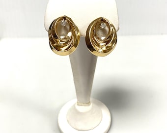 v039 Vintage 14k Yellow Gold Layered Oval Earring Jacket Set