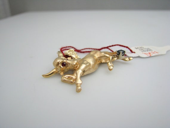 d977 Unique 14k Yellow Gold Bull Ruby & Sapphire … - image 4