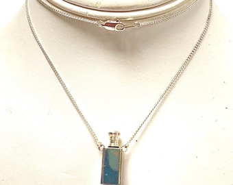 v964 Vintage Stainless Steel Perfume Bottle Pendant Link Chain Necklace 24" Long