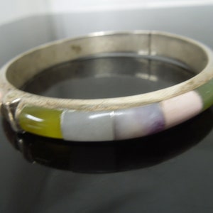 q459 Jay King 925 DTR China Inlay Hinged Bangle Bracelet