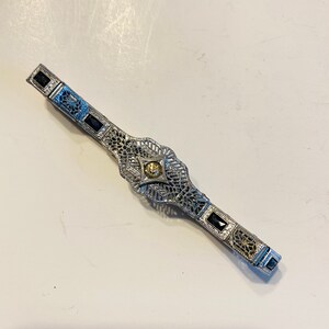 f584 Vintage Unique 925 Silver Plated Link Filigree Bracelet 6.75" Long