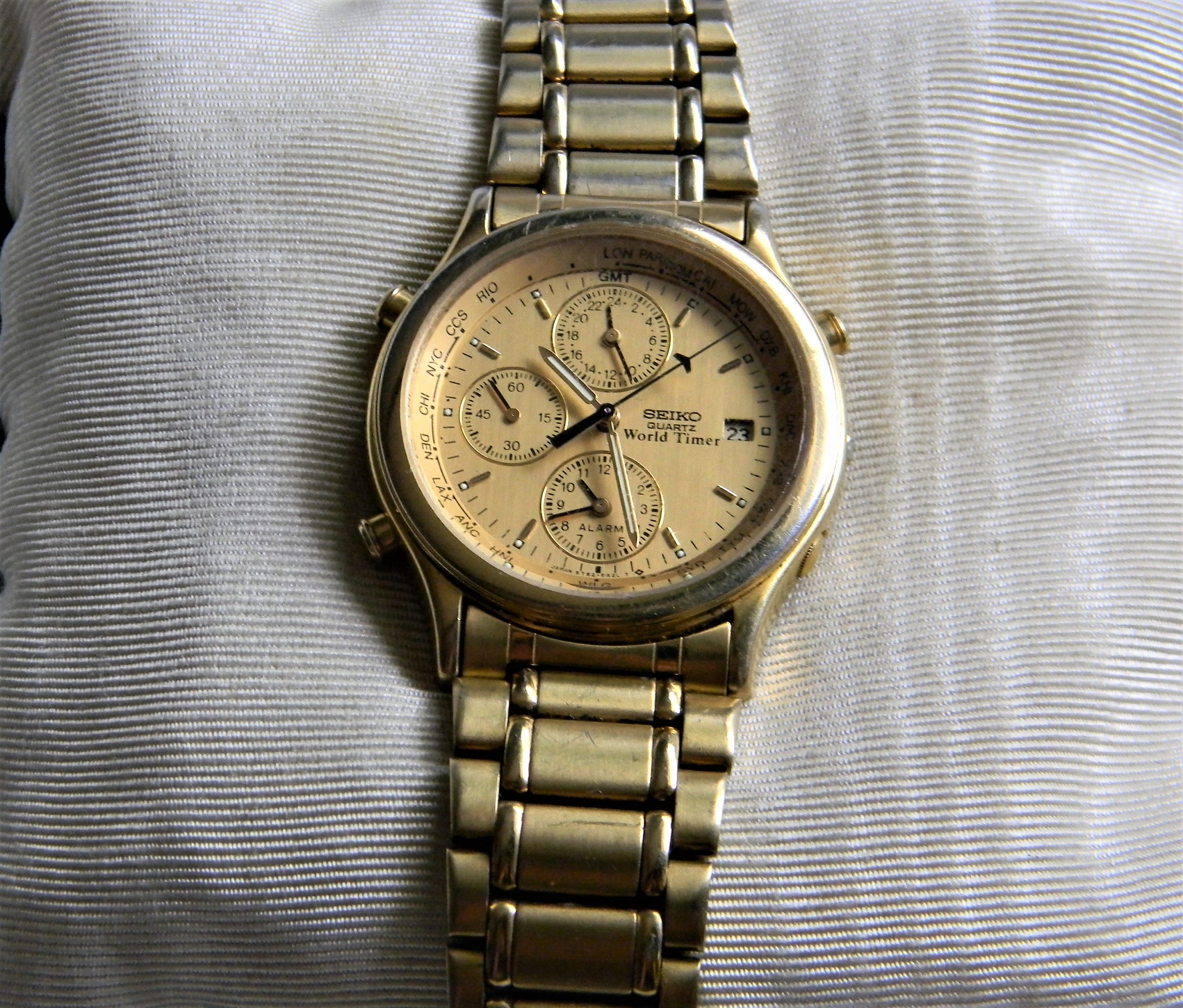 P178 Nice Men's Seiko World Timer Chronograph Gold Tone - Etsy Hong Kong