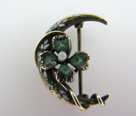 a642 Vintage Gold Filled Brooch Pin with Moon and… - image 1