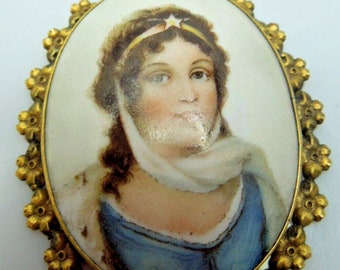s766 Victorian Limoges Pendant, Pendant of Lady, Brooch, White Porcelain Jewelry, Gift Ideas Her, Valentines Day Gift
