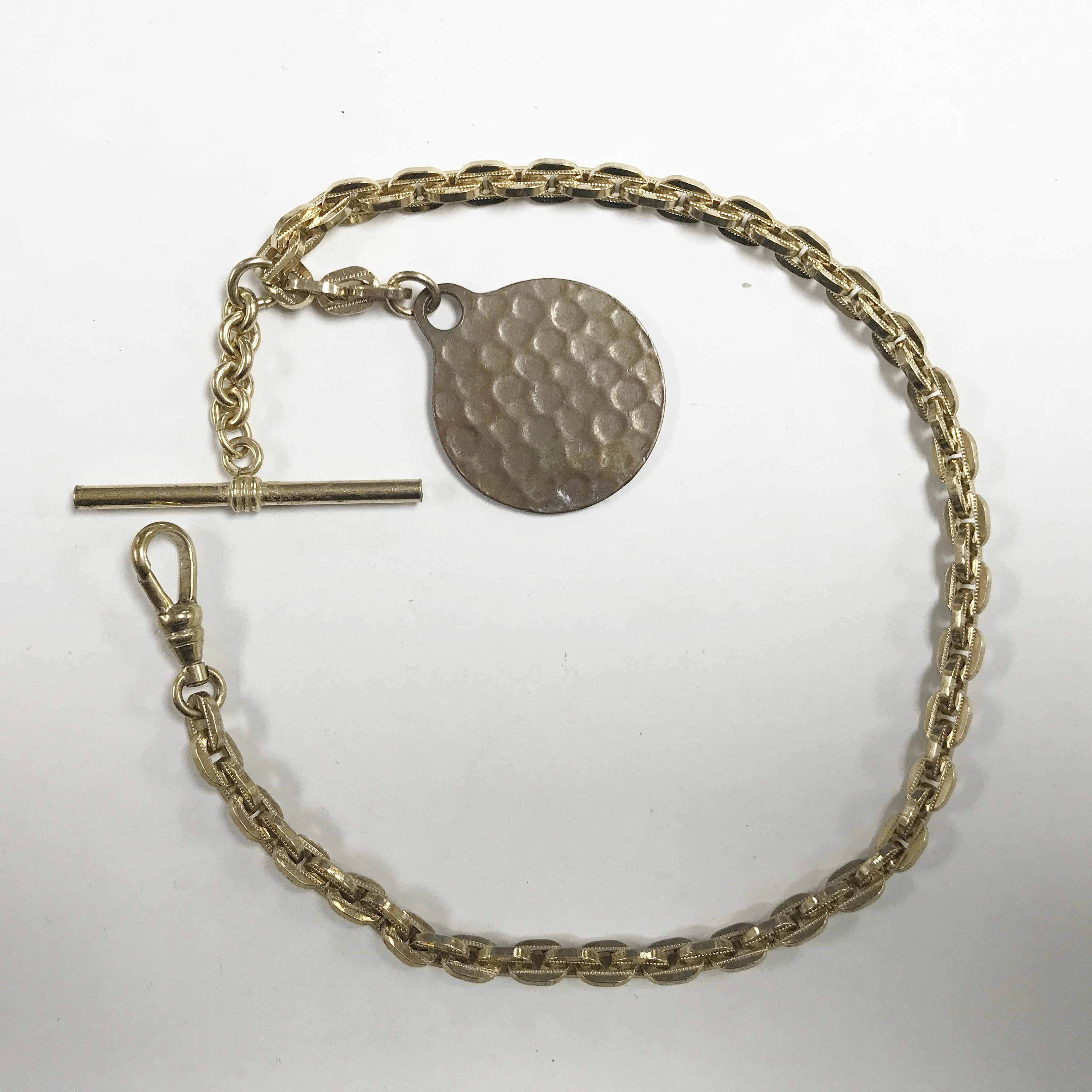 e573 Antique Gold Filled Vest Pocket Watch Link Chain Spring Clasp Charm