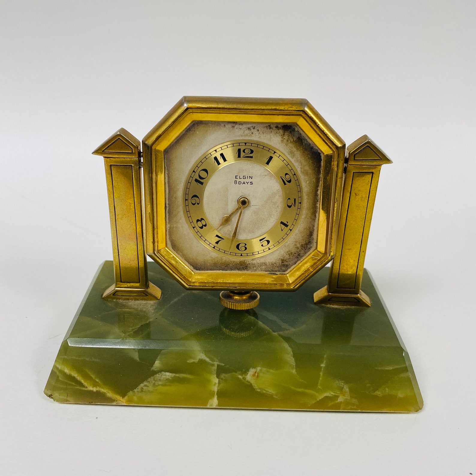 F467 Vintage Elgin 8 Days Mantel Standing Clock Green Jade Etsy