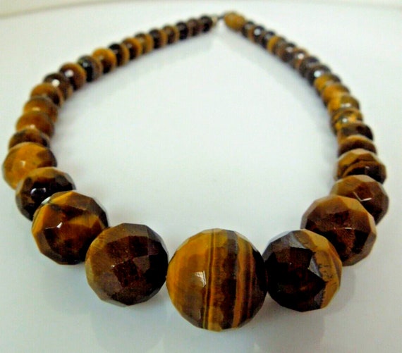 t132 Tiger eye Graduated faceted Beaded Necklace … - image 2