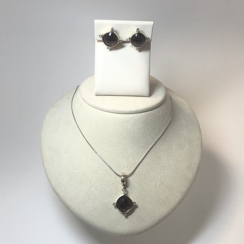 f119 Vintage Sterling Silver Chain Necklace 18 Round Earrings Set