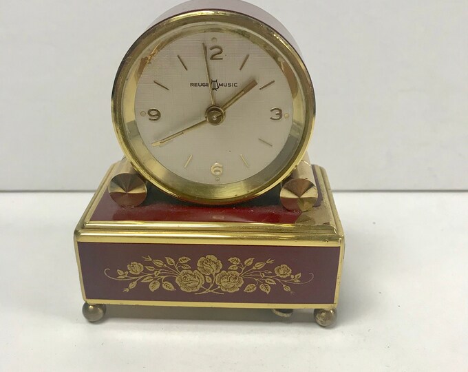 F342 Vintage Mid Century Reuge Swiss Mechanical Music Box Alarm Clock Etsy