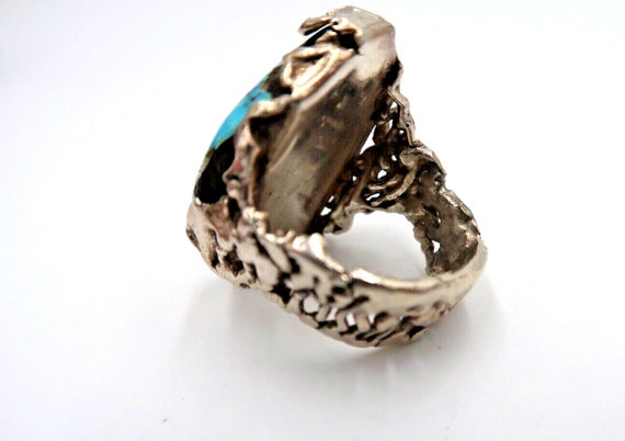 t387 Vintage Turquoise Mens Ring Sterling Silver … - image 6