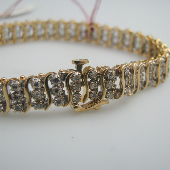 d923 Stunning 14k Yellow Gold Diamond Tennis Brac… - image 1