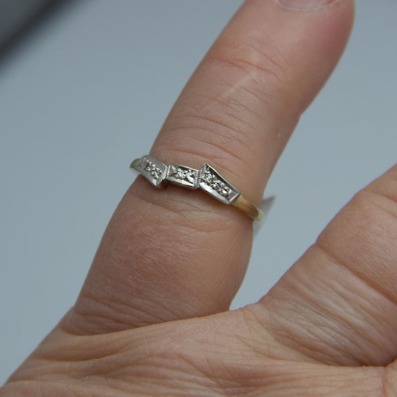 d663 Dainty 14k Yellow Gold Diamond Wedding Ring - image 6