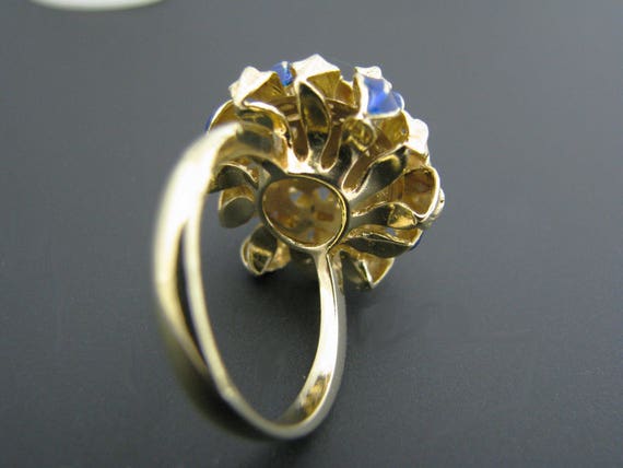 c495 Unique Chrysanthemum Ring with Blue Enamel i… - image 5