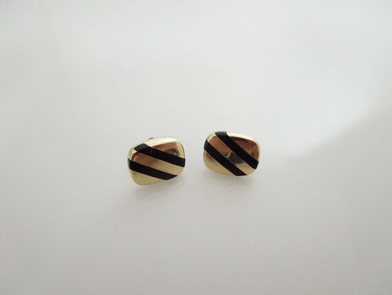 g587 Lovely Ladies 14kt Yellow Gold Black Striped… - image 2