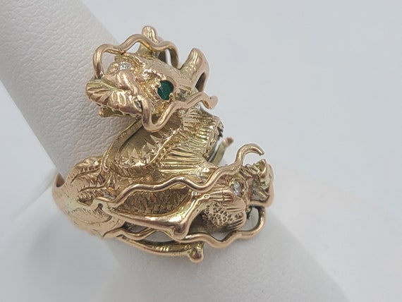 K708 Stunningly Designed 14kt Yellow Gold 2 Headed Dragon
