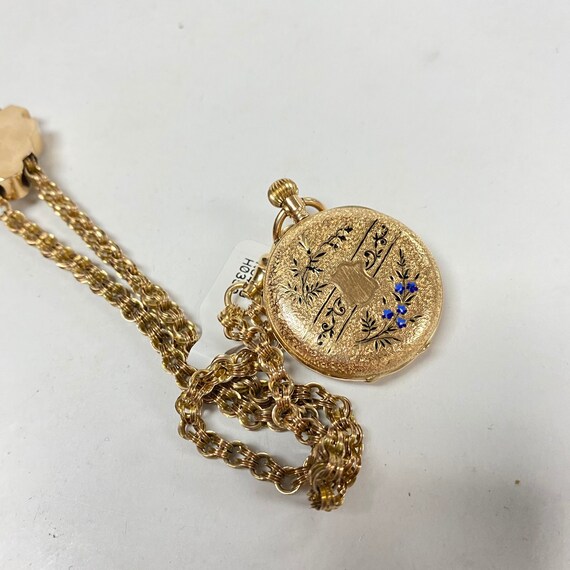 f564 Antique 14K YG Pocket Watch Hand Wind with 9… - image 6