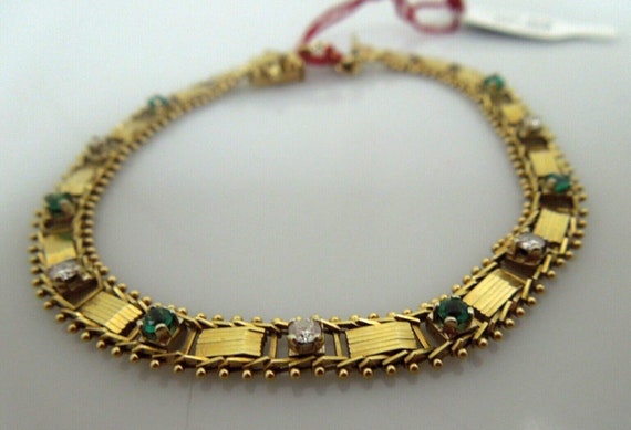 t087 14kt Yellow Gold Emerald Diamond Bracelet 7"… - image 2