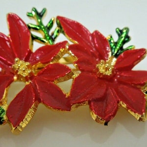 Vintage Red Poinsettia Christmas Brooch Pin - Signed General Mfg
