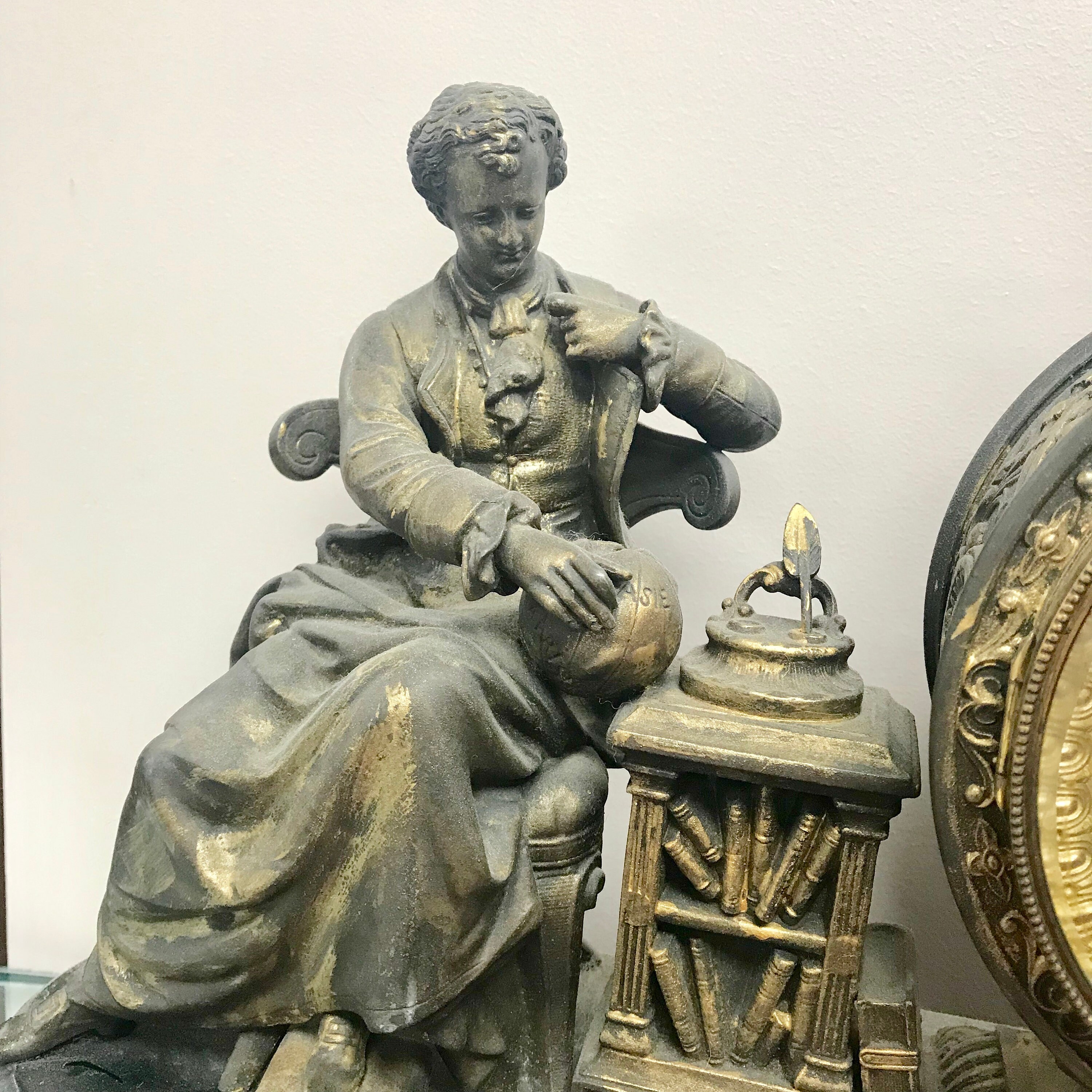 F246 Antique 1800's Ansonia Newton W/2 Decanters Bronze Miniature