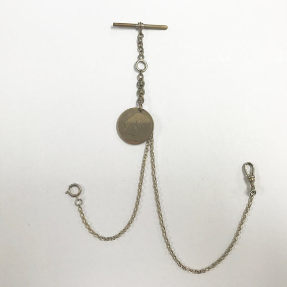 E723 Vintage Gold Filled Vest Pocket Watch Chain With Coin Etsy