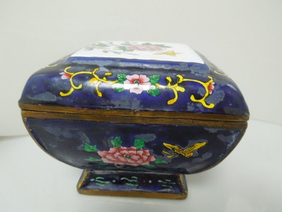 t115 Antique Chinese CLOISONNÉ  Enamel Floral Cov… - image 8