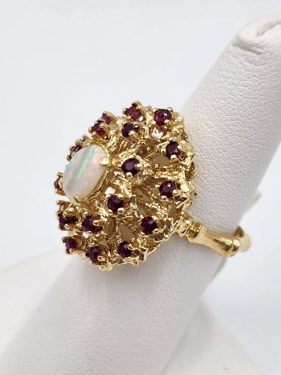 u973 Pretty Ruby and Opal Cluster Ring set in 14k… - image 3