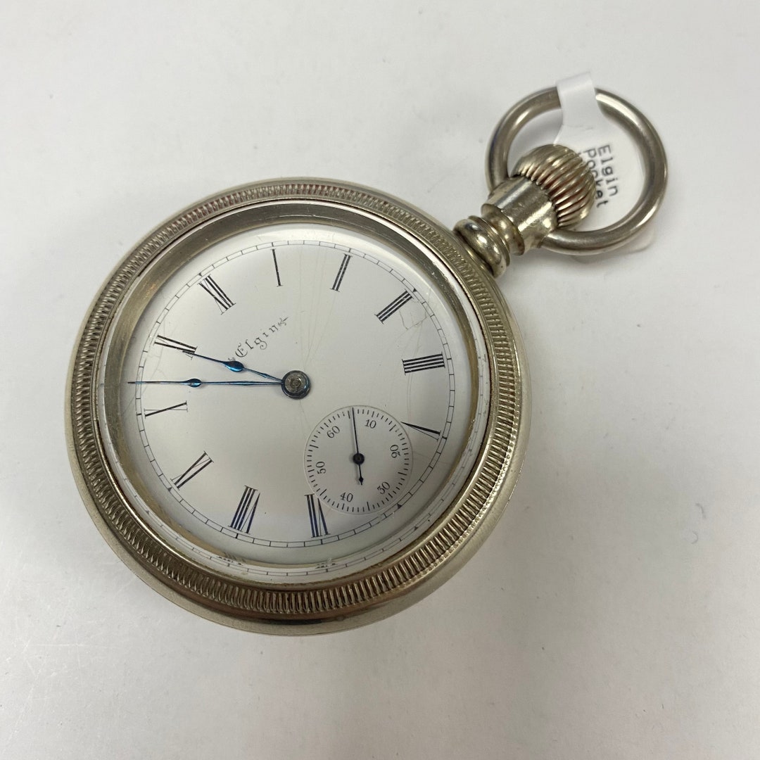 F869 Vintage Elgin USA Silver Tone Mechanical Second Hand Pocket Watch