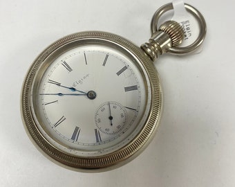 f869 Vintage Elgin USA Silver Tone Mechanical Second Hand Pocket Watch 15J