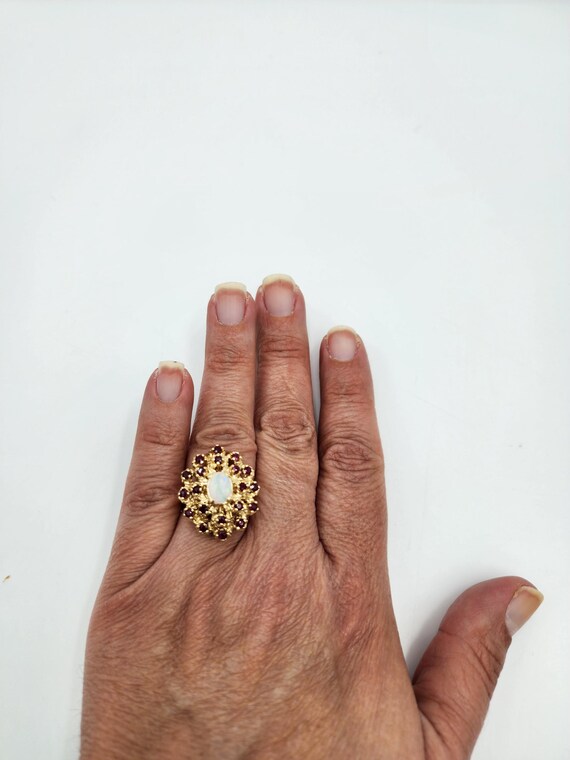 u973 Pretty Ruby and Opal Cluster Ring set in 14k… - image 5