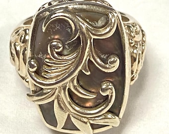 u501 Vintage Sterling Silver 925 Carved Carved Floral Band Ring Size 8
