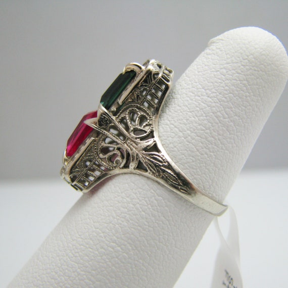 d839 Exquisite 14k White Gold Emerald & Ruby Fili… - image 2