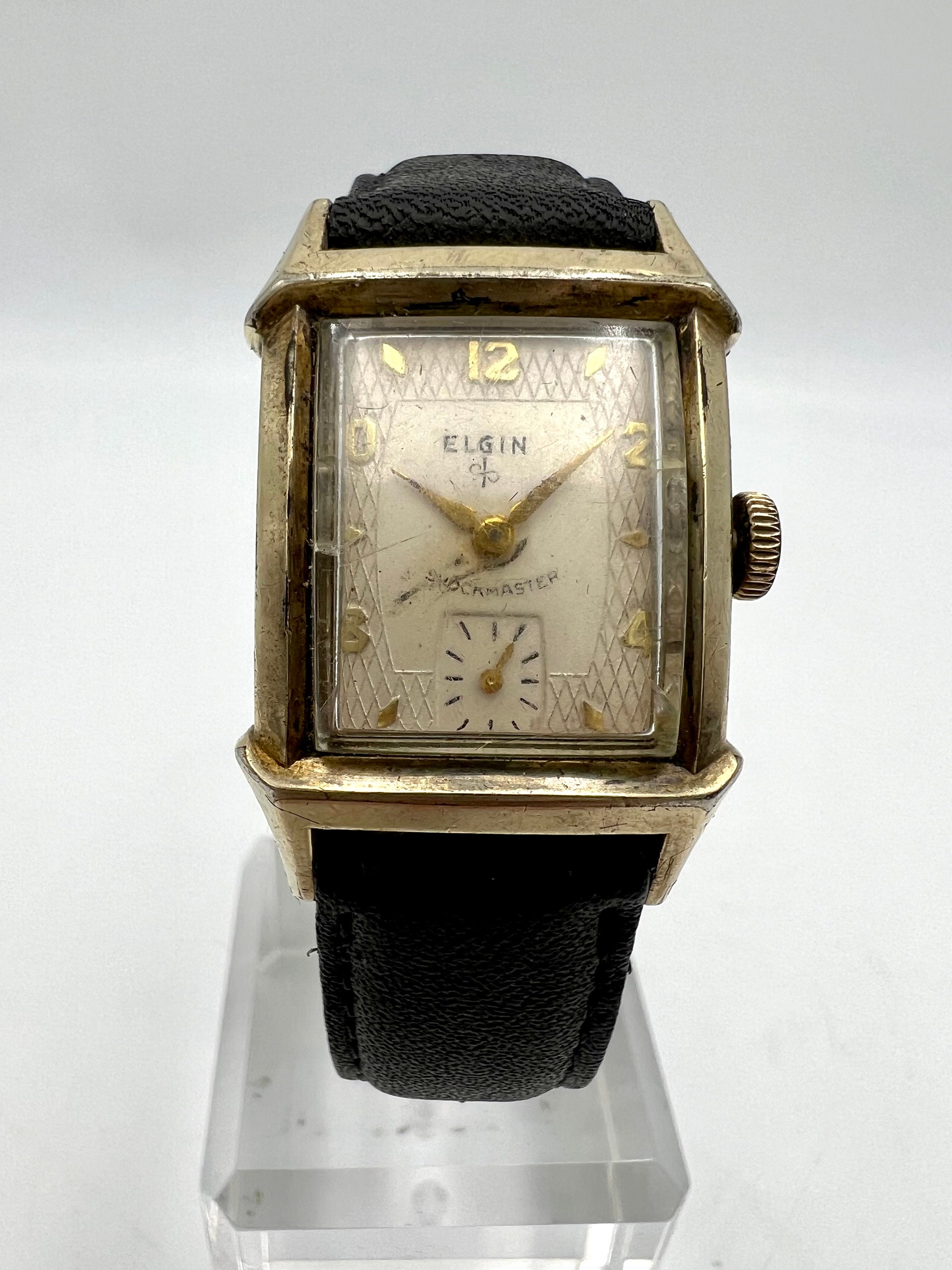 U267 Elgin 1970s 10kt RGP Bezel 674 Shockmaster Manual Wind Watch
