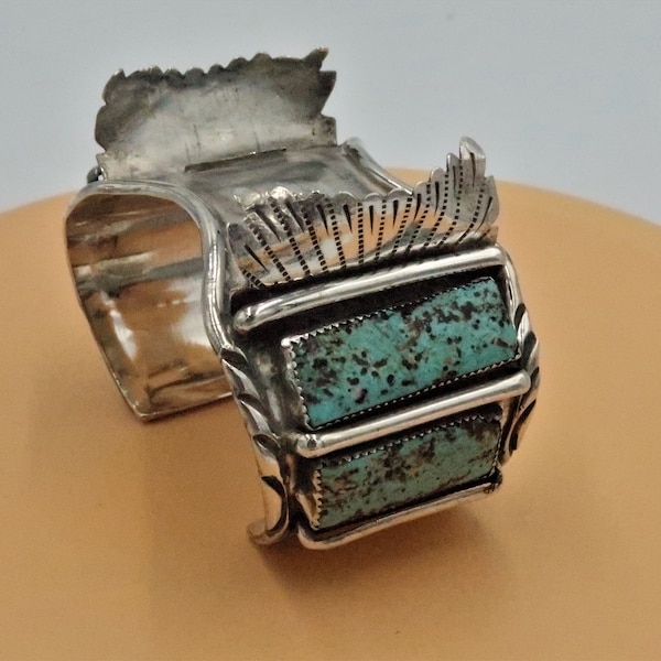 K429 Stunning and Unique Sterling and Turquoise Watch Cuff Band