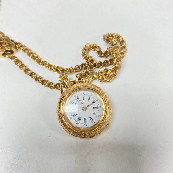 f564 Antique 14K YG Pocket Watch Hand Wind with 9… - image 1