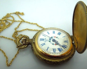 s915 Vintage Elgin Gold Filled Women's Pocket Watch Necklace