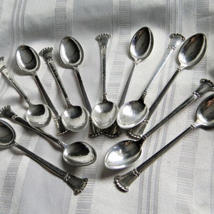 p162 Vintage Sterling set of 12 Demitasse Spoons with Hammered Pattern Danish